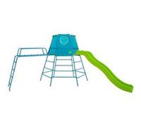 Aire de jeux métal EXPLORER TOUR bleu - tapis explorer - hublot - pont de singe - toboggan - kit d'ancrage h201 cm Bleu