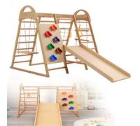 Aire de jeux multifonction 7 en 1 : toboggan, plaque d'escalade, filet d'escalade, pierre d'escalade en plastique et anneaux. Peut être utilisée comme tente 134 x 120 x 120 cm