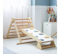 Mamabrum - Triangle de Pikler en Bois de Hêtre et de Pin - Parcours de Motricité Bébé Montessori - Échelle et Mur d'escalade - 3 Niveaux Réglables - Charge Max 50 kg - Escalade Bébé