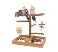 Aire de Jeux Perroquet, Perchoir Cage pour Perroquets avec Mangeoires, Perchoirs Jouets Bois pour Oiseaux Intérieur Extérieur Alimentation Jeu