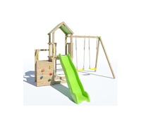 Aire de jeux en bois 2,20 m ULTRA XPERIENCE - TRIGANO JARDIN - Mur d'escalade toboggan et balançoires - 8 enfants