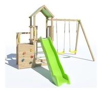 Aire de jeux en bois 2,20 m ULTRA XPERIENCE - TRIGANO JARDIN - Mur d'escalade toboggan et balançoires - 8 enfants