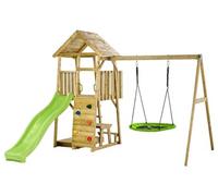 Aire de jeux woodi - balançoires et nid, toboggan, escalade, bac a sable, table marron TU