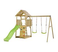 Aire de jeux portique en bois WOODI Double balançoire, toboggan, mur d'escalade, bac a sable, cabane, échelle