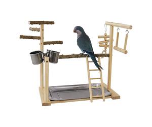 Aire de jeux pour oiseaux - Bois de 37 cm | Perchoir pour perroquet, connexions stables robustes pour perruche calopsitte perroquets escalade gamelles échelle - Sensation naturelle d'eucalyptus - 23