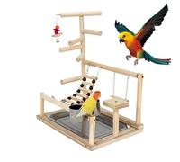 Aire de jeux pour oiseaux en bois naturel - Support de jeu pour perroquet, échelle, balançoire, aire de jeux | Jouet d'exercice avec mangeoire pour perruches, canaris, calopsittes, conures et parkas