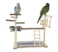 Aire de jeux pour oiseaux - Mangeoire de tasse balançoire | Jouets pour perroquets à suspendre, support d'aire de jeu pour oiseaux en bois, échelle de calopsitte avec plateau et tasses, perchoirs pour