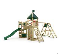 FATMOOSE Tour de jeu Château de chevalier RiverRun avec balançoire SurfSwing & toboggan, maison de jeu avec bac à sable, échelle & accessoires de jeu - vert