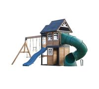 Axi Noud Aire De Jeux En Bois, 2 Balançoires, Toboggan Tubulaire Et Toboggan Bleu | Maisonnette Xxl Pour Enfants Avec Structure D'Escalade Et Trapèze | Pour Le Jardin