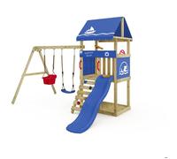 Aire de jeux WICKEY DinkyHouse - Toboggan 175 cm bleu et balançoire avec siège bébé - Un univers d'aventures pour les tout-petits