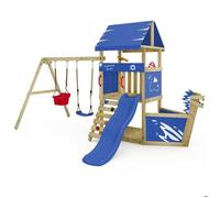 Aire de jeux WICKEY DinkyHouse - Toboggan bleu, balançoire avec siège bébé en forme de bateau viking pour les tout-petits