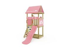 Aire de jeux WICKEY DinkyHouse - Toboggan rose pastel et bac à sable - Aire de jeux d'aventure pour les tout-petits