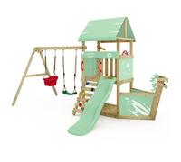 Aire de jeux WICKEY DinkyHouse - Toboggan vert pastel, balançoire avec siège bébé en forme de bateau viking pour les tout-petits