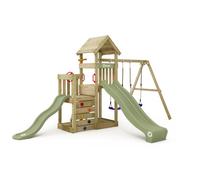 Aire de jeux WICKEY SkyFlyer - 2 plateformes, 2 toboggans vert pastel et balançoire - Garantie 10 ans* - pour les frères et sœurs
