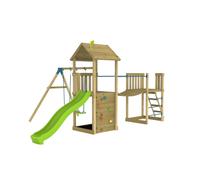 Aire jeux double plateforme bruyère bois fsc® marron - bleu - vert TU