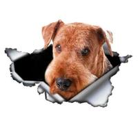 Airedale Autocollant terrier 3D effet déchiré imperméable, autocollants amusants pour voiture, ordinateur portable, réfrigérateur, pare-chocs, fenêtre (15 cm)