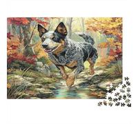 Airedale Terrier Papier Bouvier Australien Courant dans Une forêt d’Automne Puzzle Anti-Ennui Cadeau de Collection 38x26cm/1000 pièces