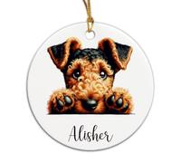 Airedale Terrier Qui Regarde Furtivement Sapin Décoration D'Ornement De Noël Céramique Décoration De Noël À Suspendre avec Ficelle Dorée Christmas Hanging