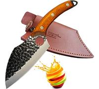 AIRENA Couteaux de Cuisine Forgés, Couteau de Chef Professionnel, Lame en acier à haute teneur en carbone - manche en Bois Ergonomique Full-Tang avec étui en Cuir pour Maison, Camping, BBQ