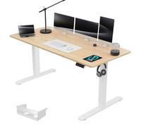 Airfish Bureau électrique réglable en hauteur avec prise USB, plateau pour câbles, bureau d'ordinateur, bureau debout avec rappel d'activités sédentaires, 180 x 80 cm, beige