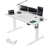 Airfish Bureau électrique réglable en hauteur avec prise USB, plateau pour câbles, bureau d'ordinateur, bureau debout avec rappel d'activités sédentaires, 160 x 80 cm, blanc