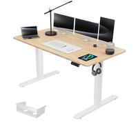 Airfish Bureau électrique réglable en hauteur avec prise USB, plateau pour câbles, bureau d'ordinateur, bureau debout avec rappel d'activités sédentaires, 160 x 80 cm, beige