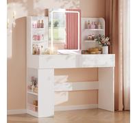 Airfish Coiffeuse avec Miroir LED, Lumière Réglable, Espace de Rangement Généreux, Table de Maquillage avec 4 Étagères, 2 Tiroirs et Rangement Latéral, 108x40x136cm, Style Moderne (Blanc)