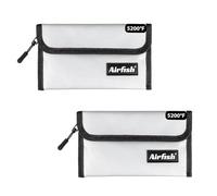 Airfish Lot de 2 Sacs pour Argent ignifuges, 12,7 x 20 cm, Sac sécurisé pour espèces, Objets de Valeur et Passeport avec revêtement en Silicone et Fermeture à glissière argentée