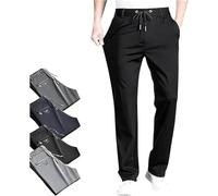 AirFlexion Pantalon confortable en soie glacée à enfiler pour tous les jours, doux et soyeux, respirant, ne se déforme pas, pantalon à flexion d'air, Noir , XL