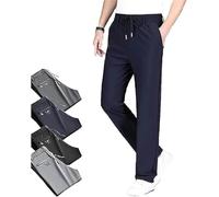 AirFlexion Pantalon confortable en soie glacée à enfiler pour tous les jours, doux et soyeux, respirant, ne se déforme pas, pantalon à flexion d'air, bleu, 8XL