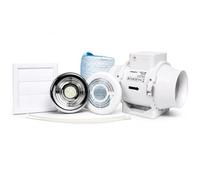 Airflow Aventa Kit Extracteur 100mm avec LED - conduit 6m, attaches, grilles chrome/blanche, 2 vitesses, minuterie, garantie 3 ans