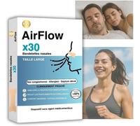 Airflow Bandelettes Nasales Anti-Ronflement X30 Taille L Ecarteur Nasal Anti-Ronflement Efficace Puissant Nasal Strips Dilatateur Nasal Patch Nez Respiration Dispositifs Anti-Ronflement