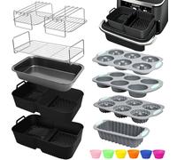 Airfryer Accessoires pour friteuse à air chaud Ninja AF500EU Foodi FlexDrawer Dual Zone Ninja avec 1 moule en silicone de 10,4 l et 2 moules en silicone de 5,2 l et grille de barbecue, sans BPA