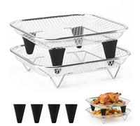 Airfryer Accessoires pour friteuse à air chaud, rectangulaire, grille empilable pour friteuse à air chaud, grille de cuisson en acier inoxydable 304, pour friteuse à air chaud, pour ninja/cosori