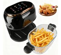 Airfryer Friteuse à air chaud, 5 l, 9 en 1, avec panier en verre et écran tactile LED, minuterie 24 h, fenêtre de visualisation, cuisson saine et faible en graisse, passe au lave-vaisselle, frites et