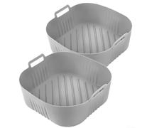 AirFryer Lot de 2 doublures en silicone pour panier de friteuse avec rainure surélevée pour la cuisson, le rôti, la friture et la cuisson à la vapeur (gris)