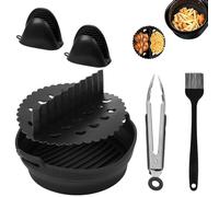Airfryer Lot de 6 moules en silicone pour friteuse à air chaud - Accessoires réutilisables avec brochettes - Brosse à huile - Clip anti-brûlure pour Philips Air Fryer Dual Basket - 7,2 l