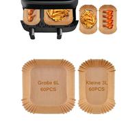 Airfryer Papier sulfurisé pour Philips Airfryer Dual Basket 3000 Series 9L NA350/00, 120 pièces Accessoires pour friteuse à air chaud, 60 pièces de papier arrière de 3 l et 60 pièces de papier