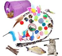 AIRFUL 28 Pièces Jouets Chat, Kit Jouet Chats, Jouet Chat Jouet à Plumes pour Chat Jouet Chaton et Kitty avec Plumes, bâton de Dents, Tunnel, Balles, Poisson, Accessoires Interactifs pour Chat