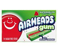 Airheads Gomme à mâcher, gomme sans sucre avec micro-bonbons, saveur pastèque artificiellement aromatisée, 14 bâtonnets (lot de 12)