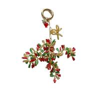 AIRHSKWI Breloque mobile sur le thème de Noël à la mode avec clochettes et perles pour téléphone portable pour un usage quotidien, Alliage d'acier/plume/tissu