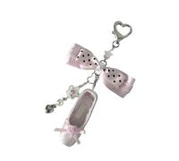 AIRHSKWI Élégante breloque en forme de chaussure de ballet ornée d'un nœud à pois - Sangle de téléphone en satin fait main pour sacs et clés