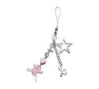 AIRHSKWI Joli ours en forme d'ours pour appareil photo, accessoire élégant avec porte-clés étoile et cœur pour téléphone portable, tissu/plume