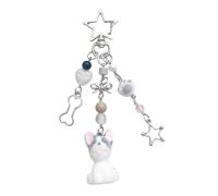 AIRHSKWI Porte-clés avec breloque de téléphone en forme de chien - Style coréen - Pour couple, Alliage d'acier/plume/tissu