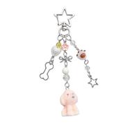 AIRHSKWI Porte-clés avec breloque de téléphone en forme de chien - Style coréen - Pour couple, Alliage d'acier/plume/tissu
