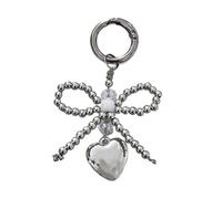 AIRHSKWI Porte-clés élégant avec nœud papillon pour fille - Sangle d'appareil photo et breloque en perle robuste - Protection d'objectif de téléphone, tissu/plume