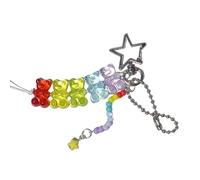 AIRHSKWI Porte-clés multifonction en perles arc-en-ciel vibrant fait à la main avec joli pendentif ours robuste pour usage quotidien, tissu/plume