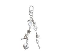 AIRHSKWI Sweet and Cool Porte-clés en forme de cœur avec guitare, basse et nœud, tissu/plume