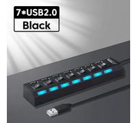 Airies multi-ports USB 2.0,adaptateur secteur 4/7,extenseur multiple avec interrupteur,câble de 30cm pour la maison - Type Black #D