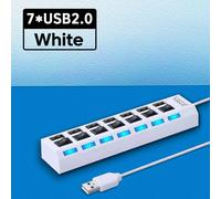 Airies multi-ports USB 2.0,adaptateur secteur 4/7,extenseur multiple avec interrupteur,câble de 30cm pour la maison - Type white #D